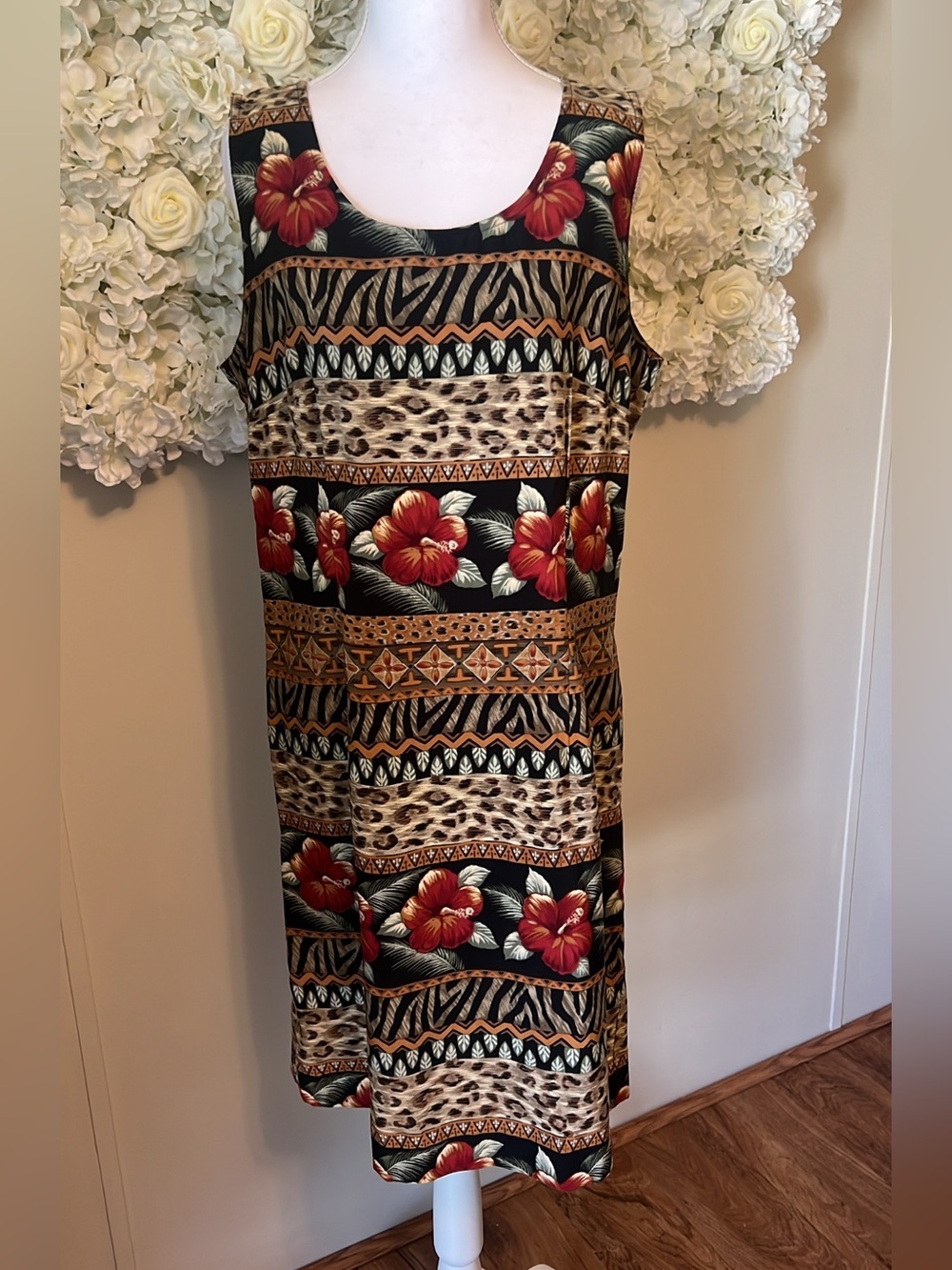 Kathie Lee Collection Vintage 90s Floral & Animal Print Dress - Black & Red
